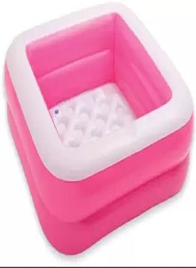 TRADY مسبح أطفال قابل للنفخ من TRADY، مربع الشكل - مسبح صغير محمول للأطفال مزود بقاعدة ناعمة مبطنة بالهواء، مصنوع من مادة PVC سميكة، سهل النفخ والتفريغ، للاستخدام الداخلي والخارجي للأطفال الرضع والصغار - Image 1